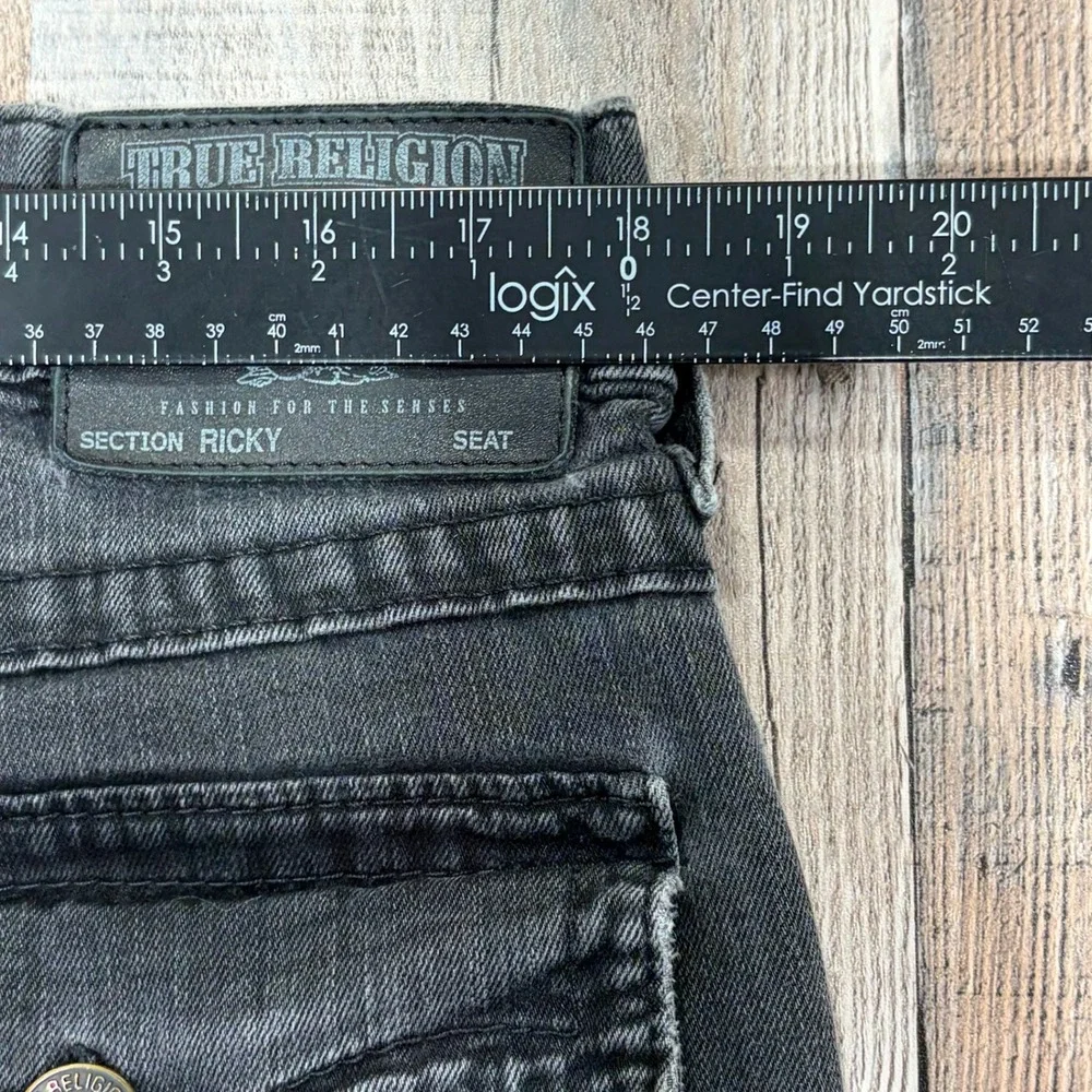True Religion Ricky Jeans Mens 36x32 Gray Straight Leg Made in USA Faded Denim